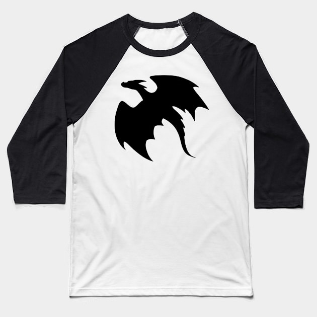 Flying Black Dragon Baseball T-Shirt by Lady Lilac